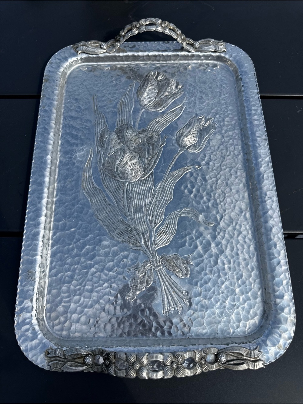 Hand Wrought Creations By Rodney Kent Vintage 1950’s Aluminum Serving Tray